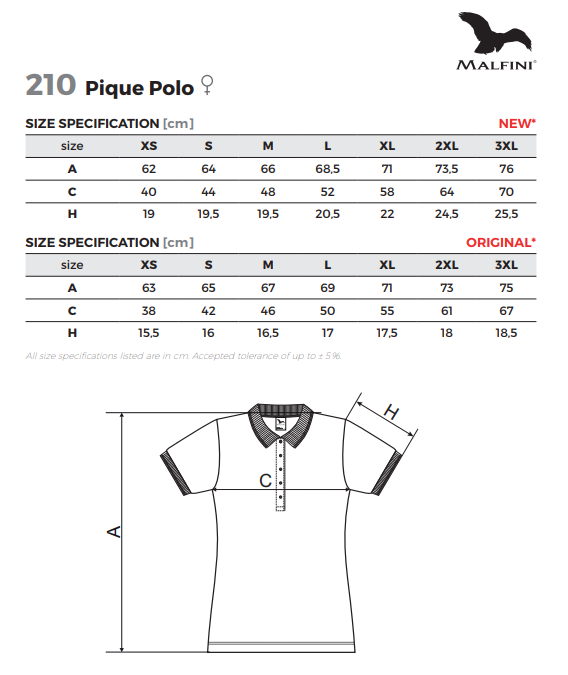 Malfini 210 női pique mérettáblázat