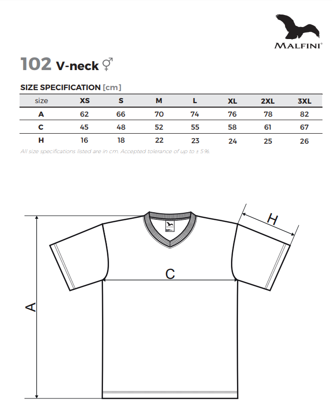 Malfini 102 V-nyakú póló mérettáblázat