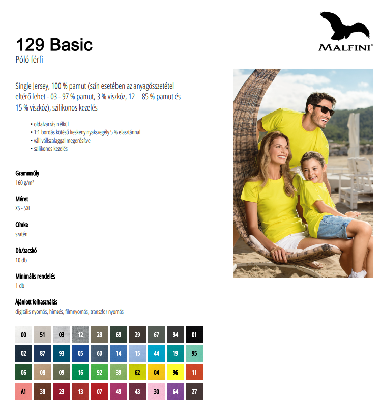 Malfini basic 129 póló adatlap