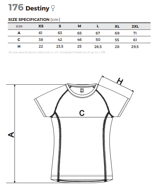 Malfini DESTINY 176 női póló mérettáblázat
