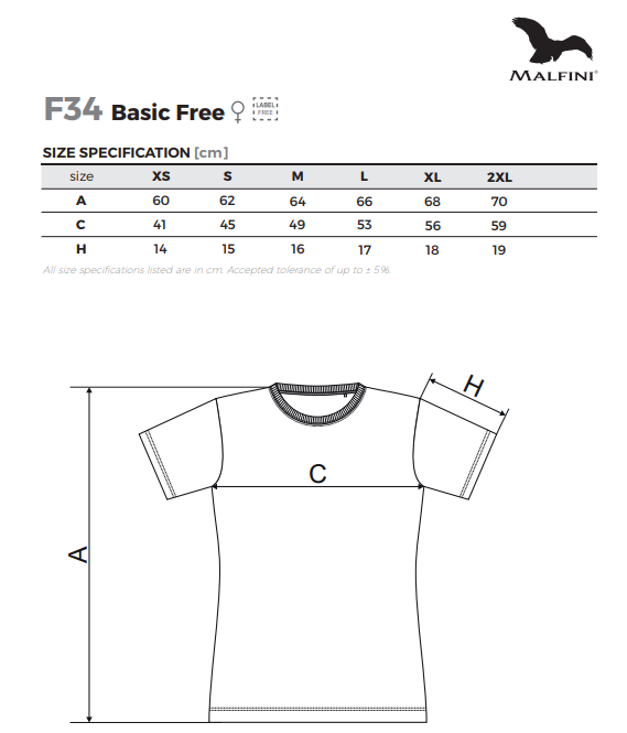 Malfini basic free F34 mérettáblázat