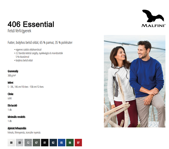 Malfini 406 essential pulóver adatlap