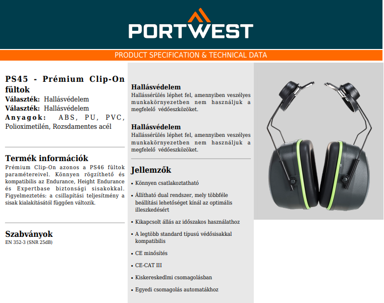 Portwest PS45 adatlap