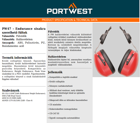Portwest PW47 adatlap