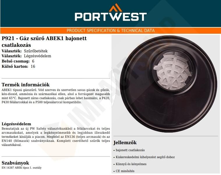 Portwest P921 adatlap