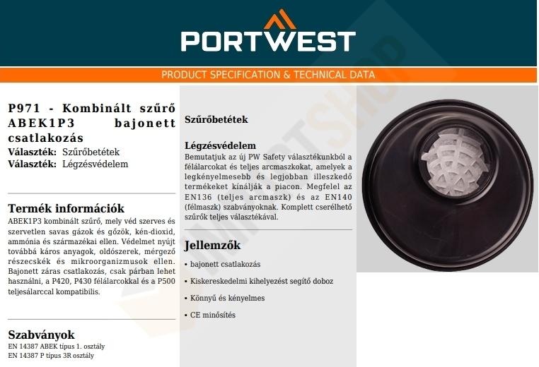 Portwest P971 adatlap
