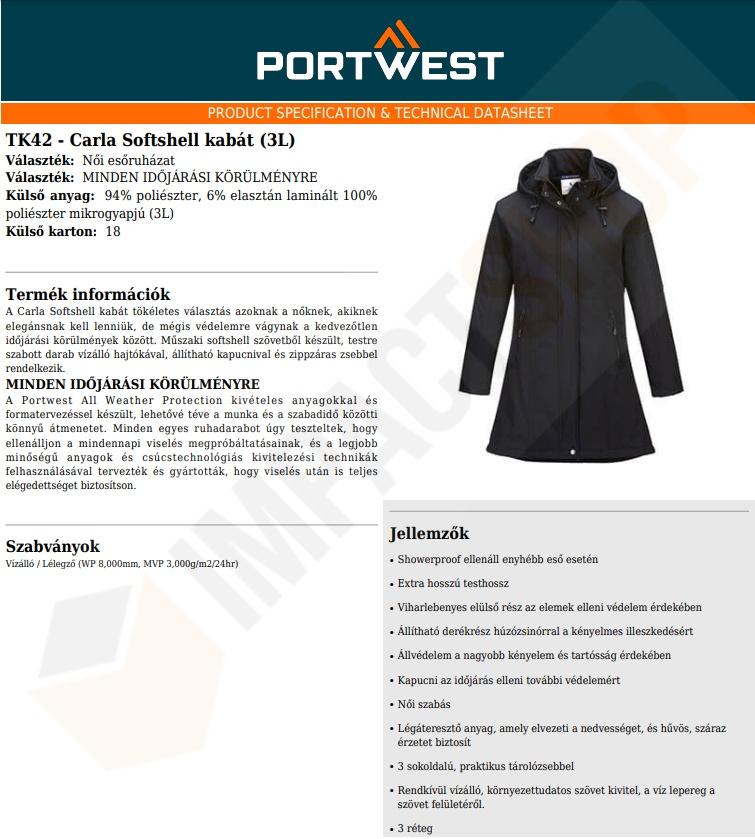 Portwest TK42 adatlap