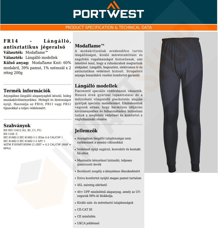 Portwest FR14 adatlap