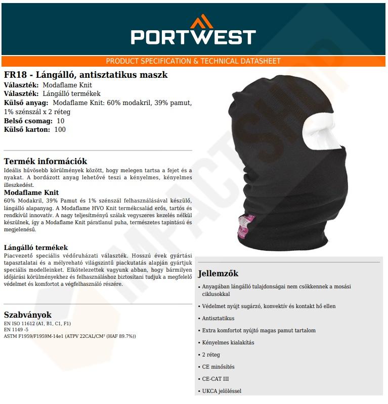 Portwest FR18 adatlap