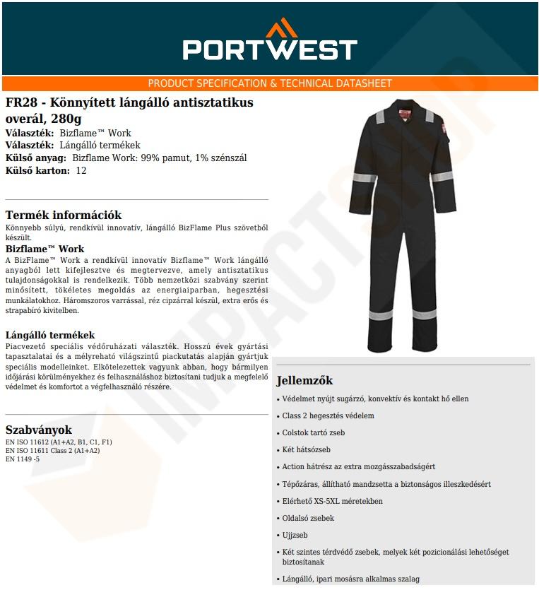 Portwest FR28 adatlap