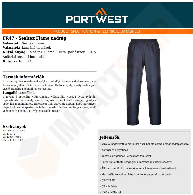 Portwest FR47 adatlap