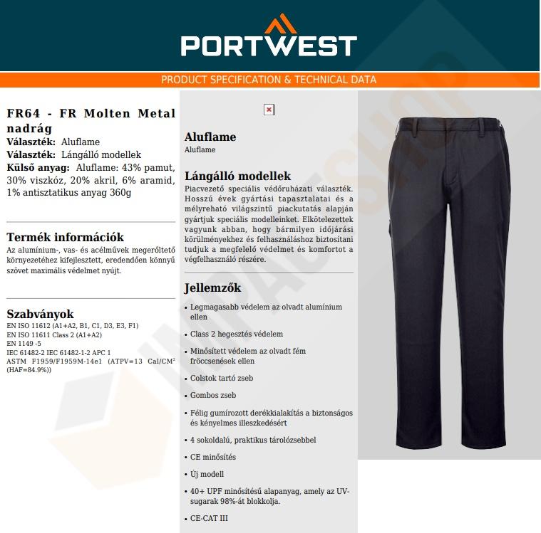 Portwest FR64 adatlap