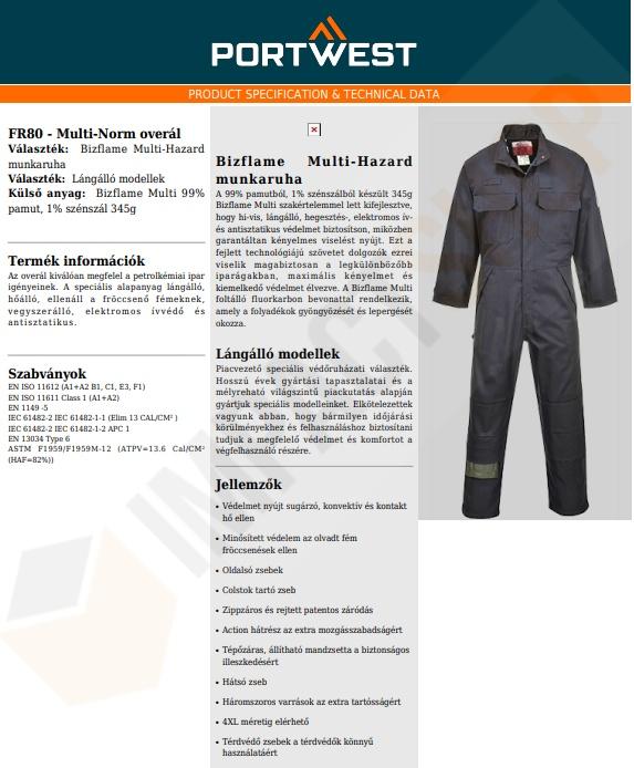Portwest FR80 adatlap