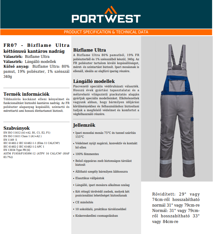 Portwest FR07 adatlap
