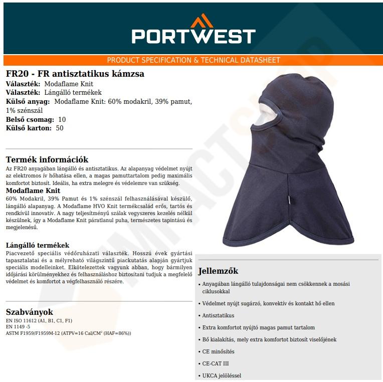 Portwest FR20 adatlap