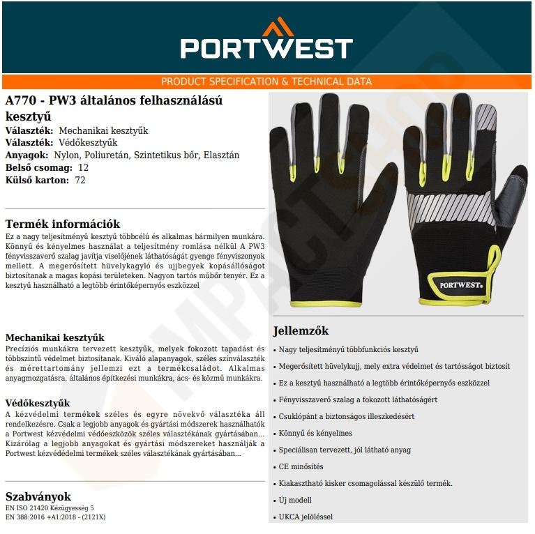 Portwest A770 adatlap