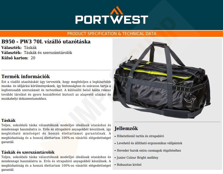 Portwest B950 adatlap