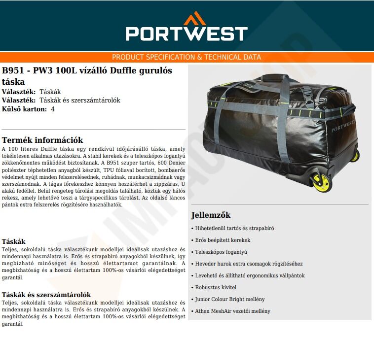 Portwest B951 adatlap
