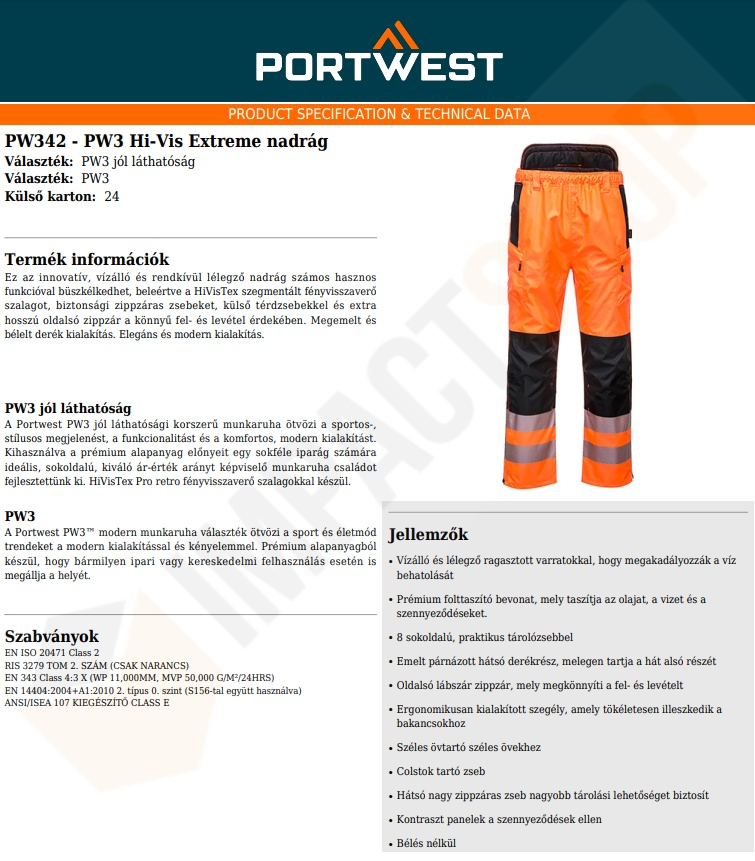 Portwest PW342 adatlap