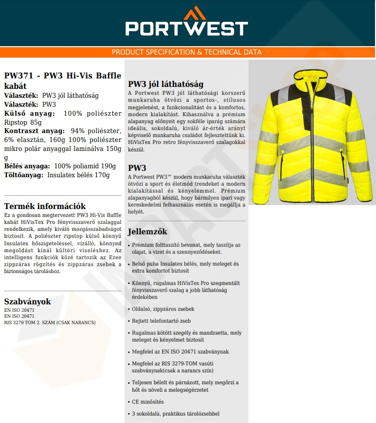 Portwest PW371 adatlap