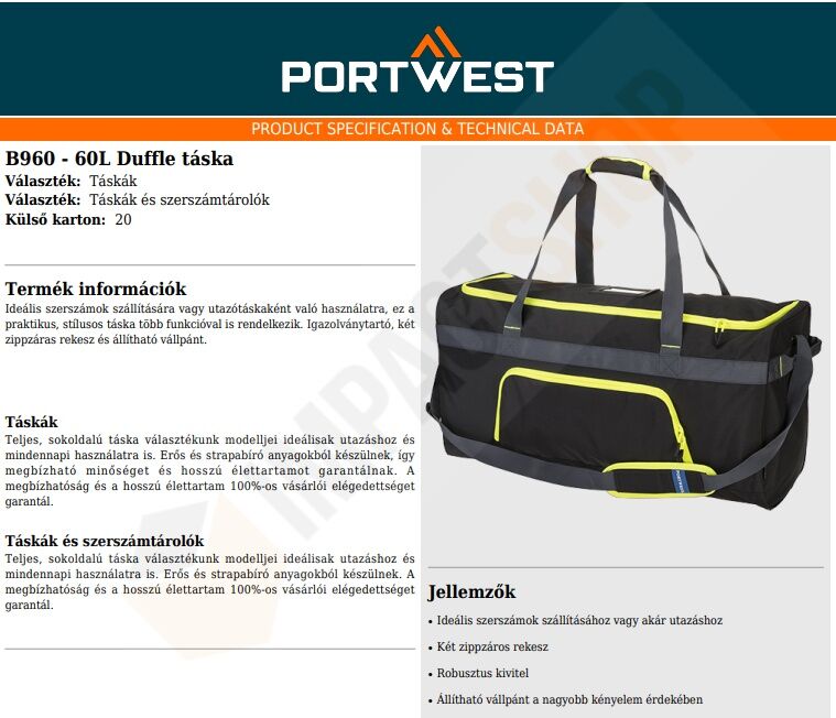 Portwest B960 adatlap