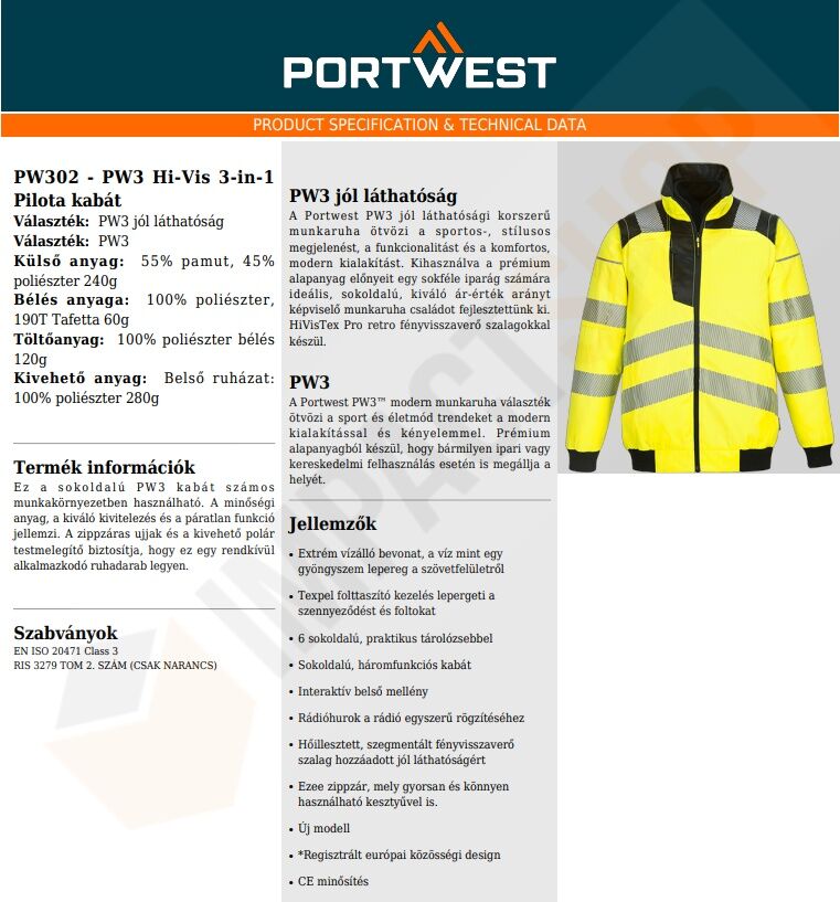 Portwest PW302 adatlap