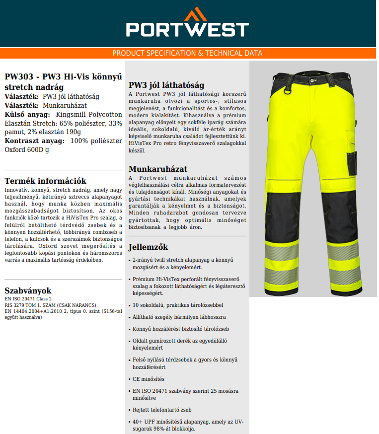 Portwest PW303 adatlap