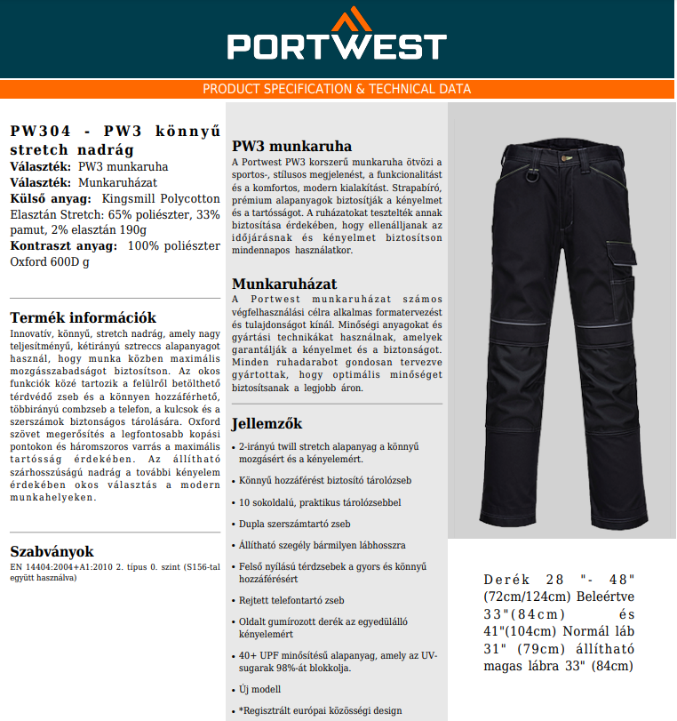 Portwest PW304 Adatlap