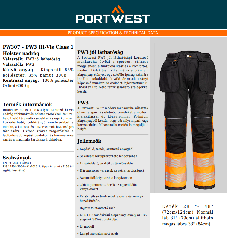 Portwest PW307 Adatlap
