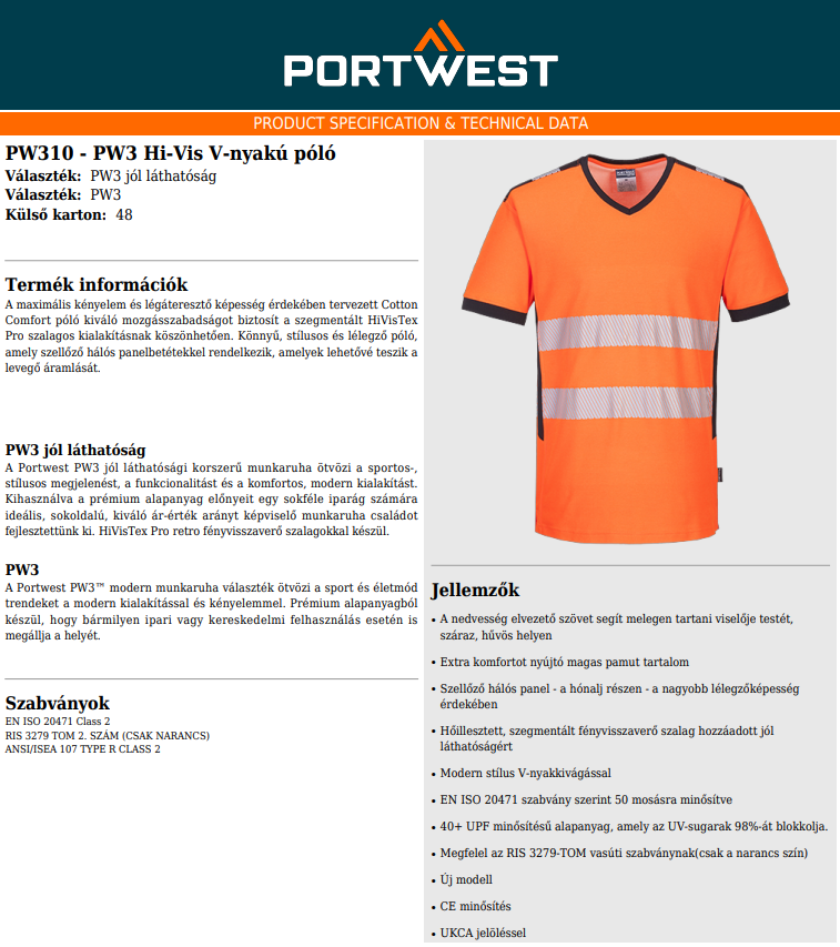 Portwest PW310 Adatlap