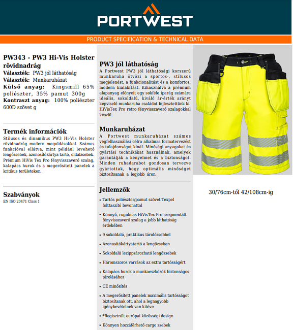Portwest PW343 adatlap
