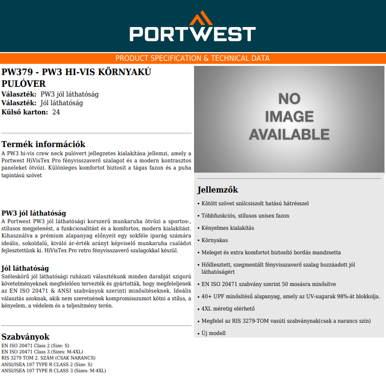Portwest PW379 Adatlap