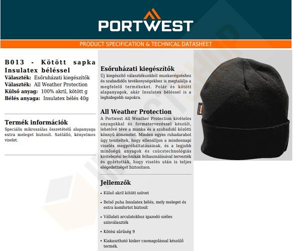 Portwest B013 adatlap