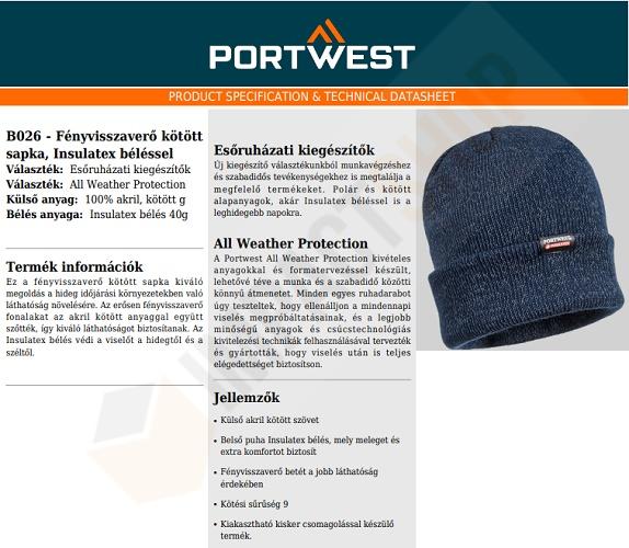 Portwest B026 adatlap