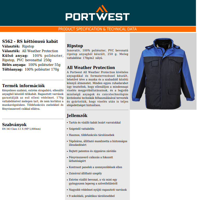Portwest S562 adatlap