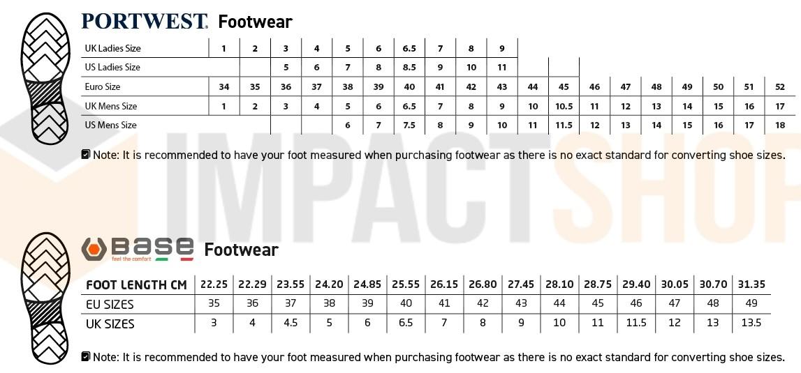Portwest lábbeli mérettáblázat