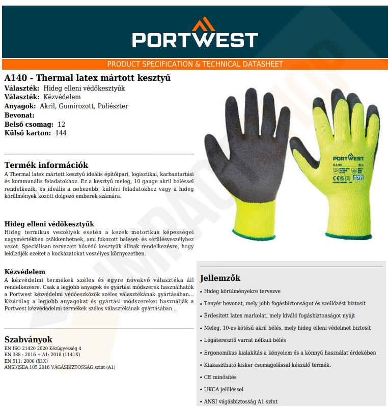 Portwest A140 adatlap