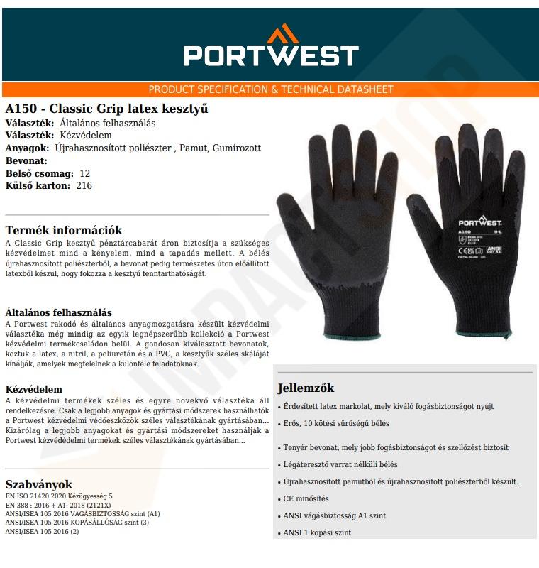 Portwest A150 adatlap