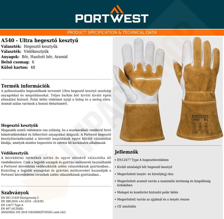 Portwest A540 adatlap