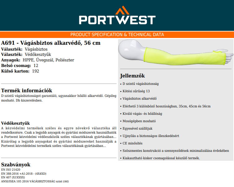 Portwest A691 adatlap