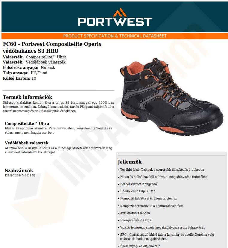 Portwest FC60 adatlap