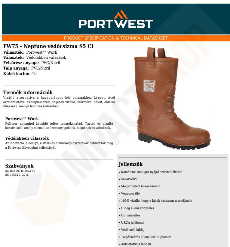 Portwest FW75 adatlap