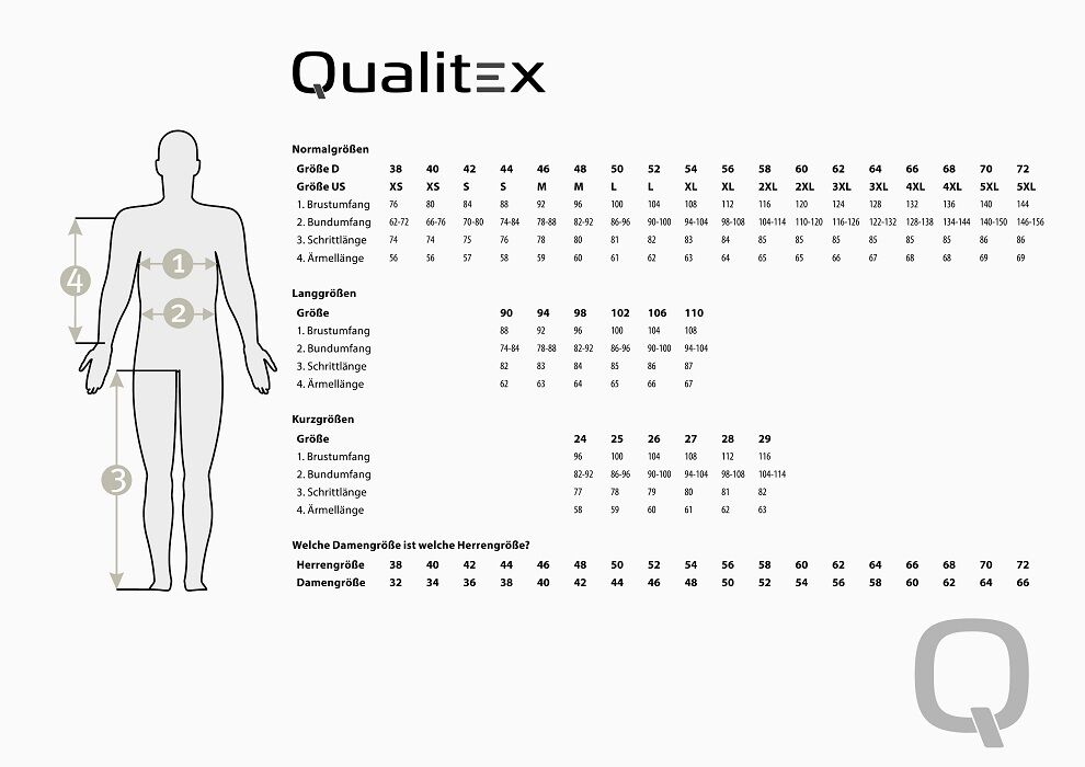 Qualitex mérettáblázat