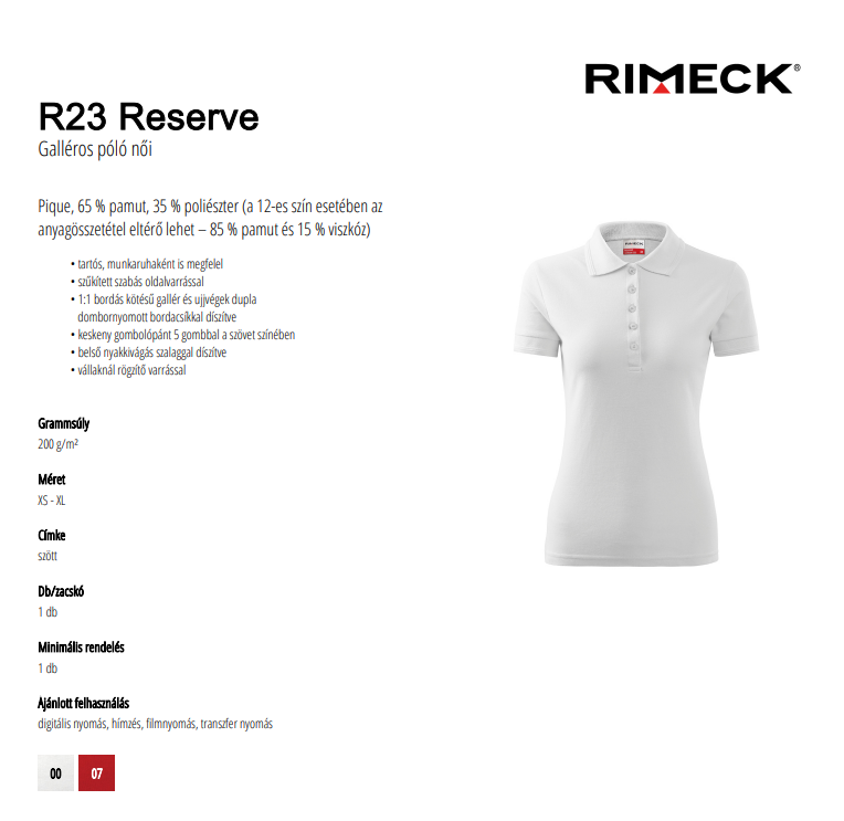 Rimeck R23 reserve adatlap