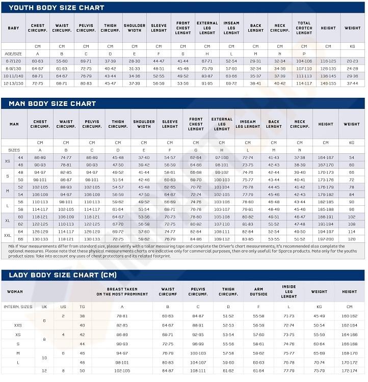 Sparco munkaruha mérettáblázat