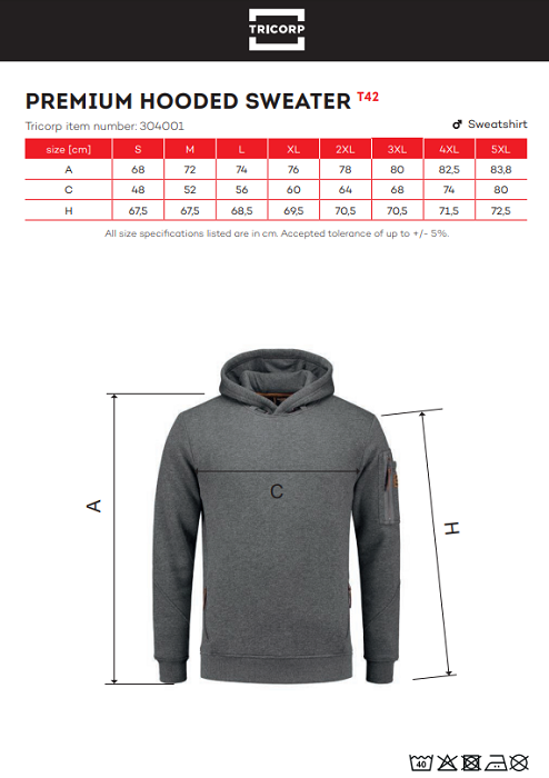 Tricorp T42 pulóver mérettáblázat